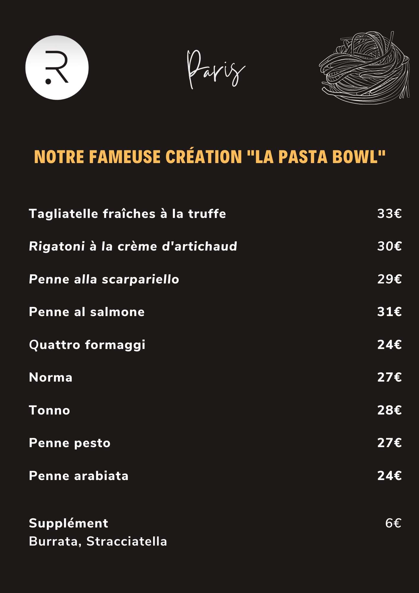 Restaurant Paris Ragazzi group Pasta Bowl
