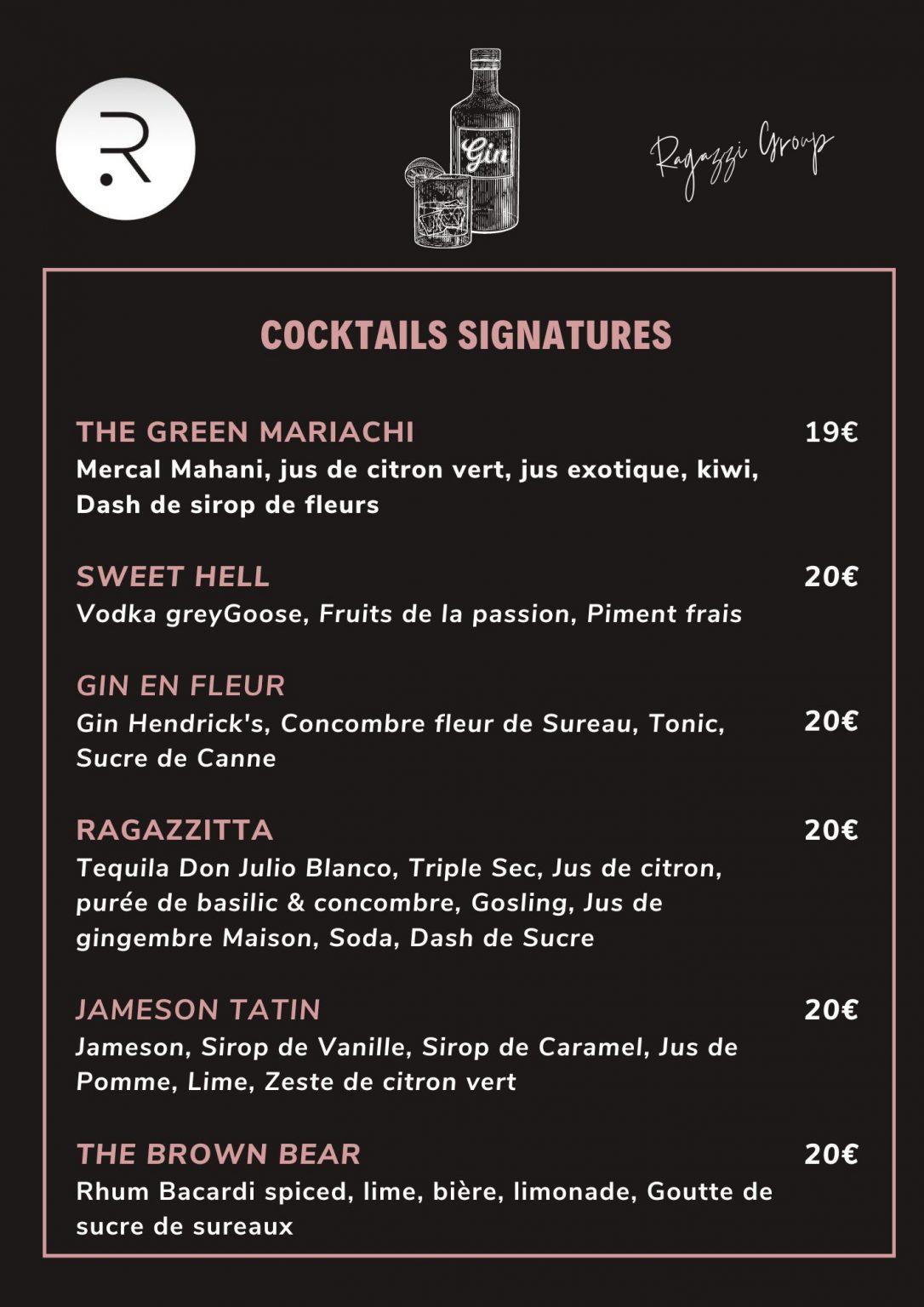 Ragazzi group Cannes carte cocktails