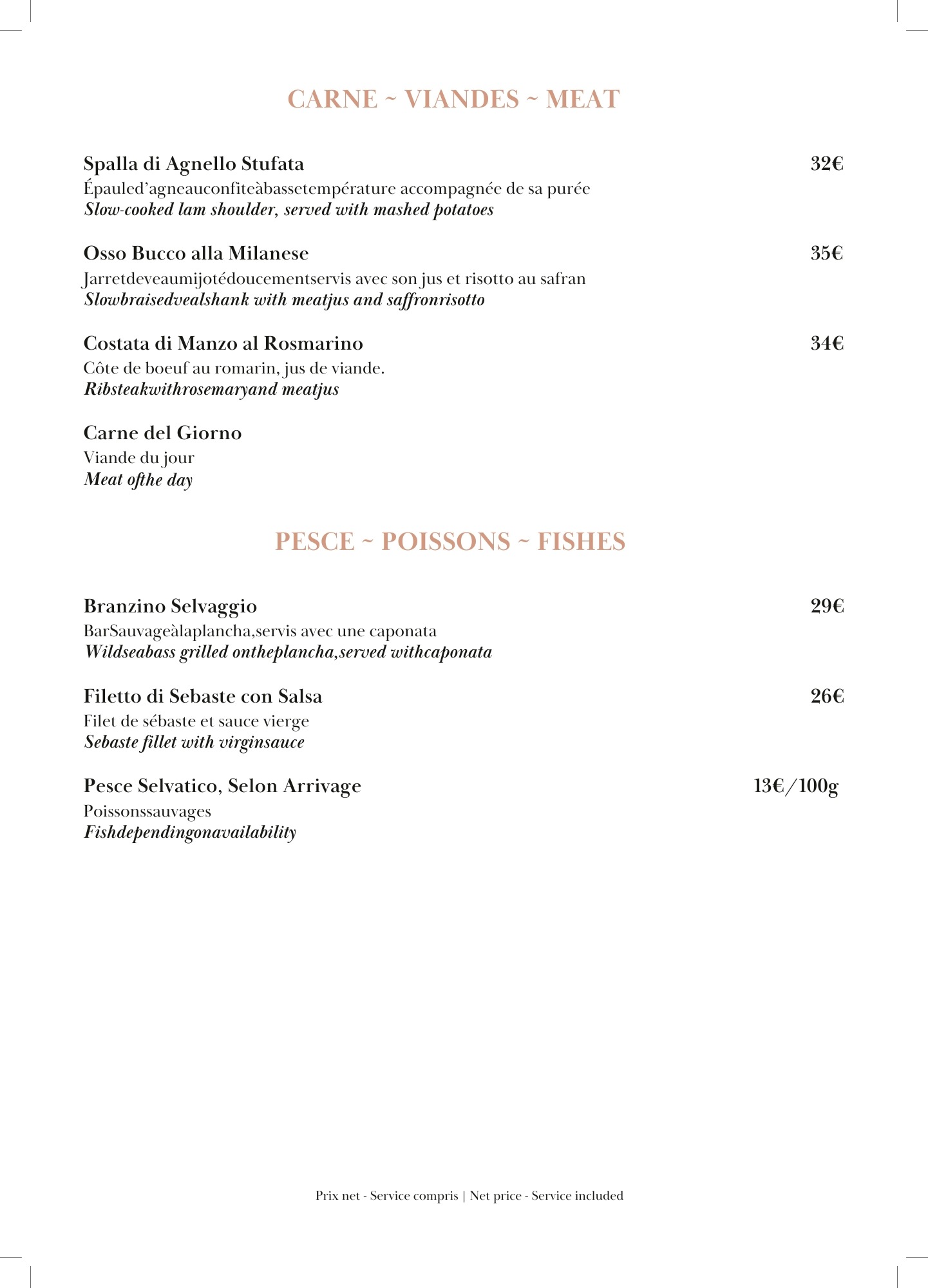 Menu Carne risotto Ragazzi restaurant Cannes